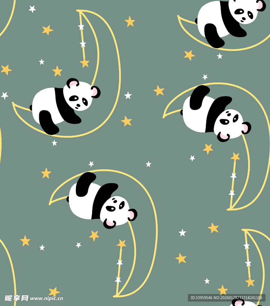 熊猫月夜图案