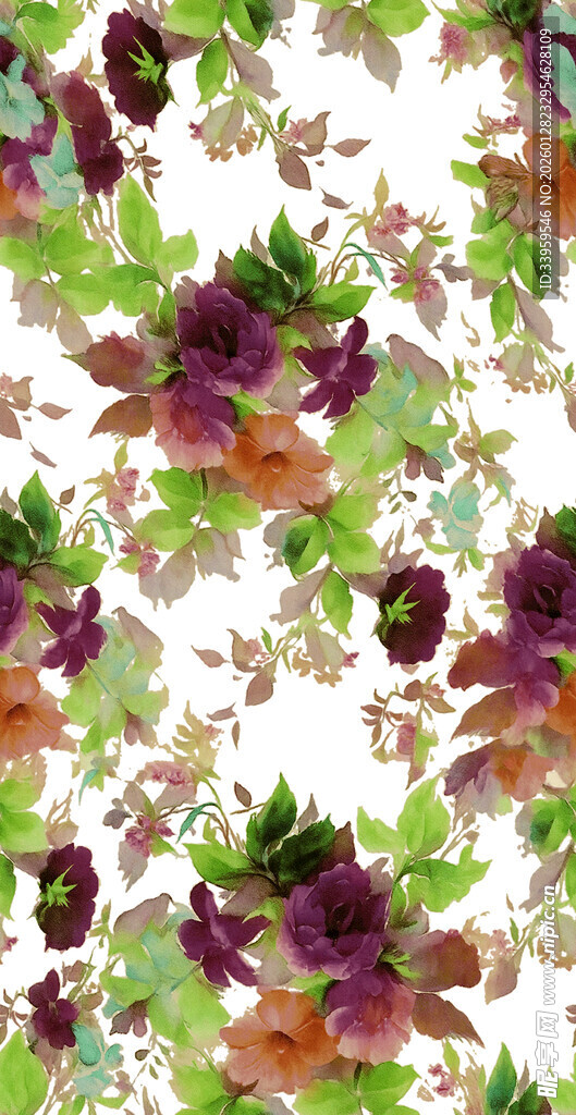 多彩花卉水彩图案背景