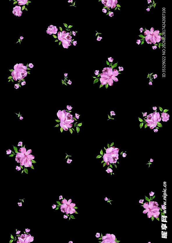 黑色背景上的粉色花卉图案