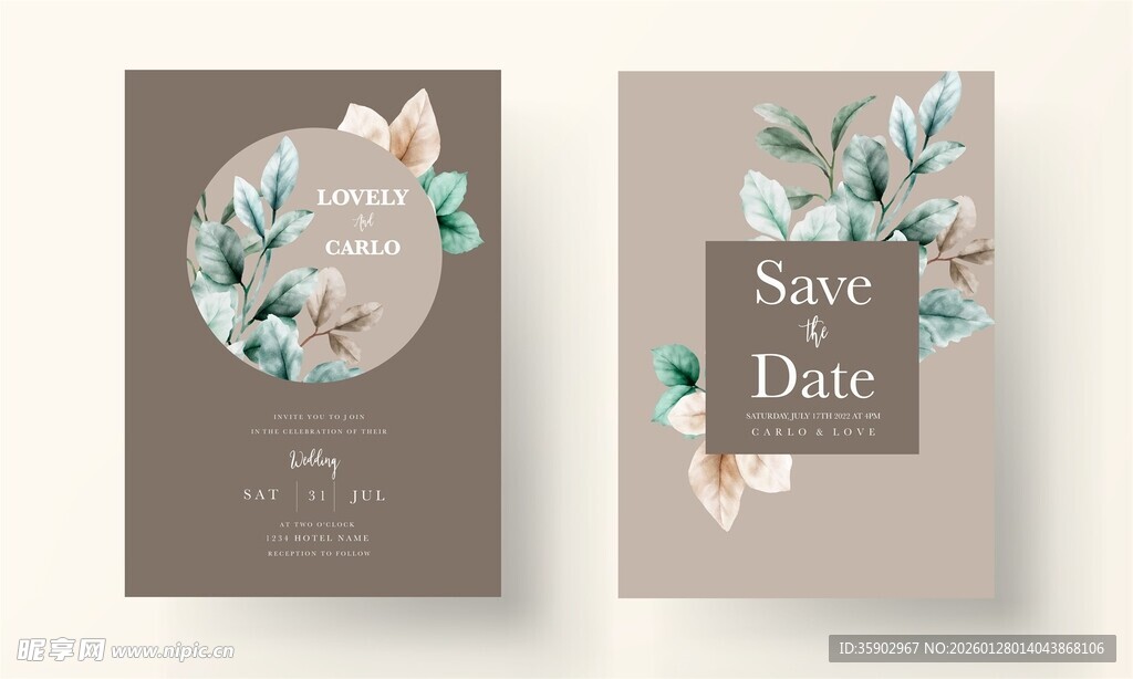 简约花卉婚礼请柬设计