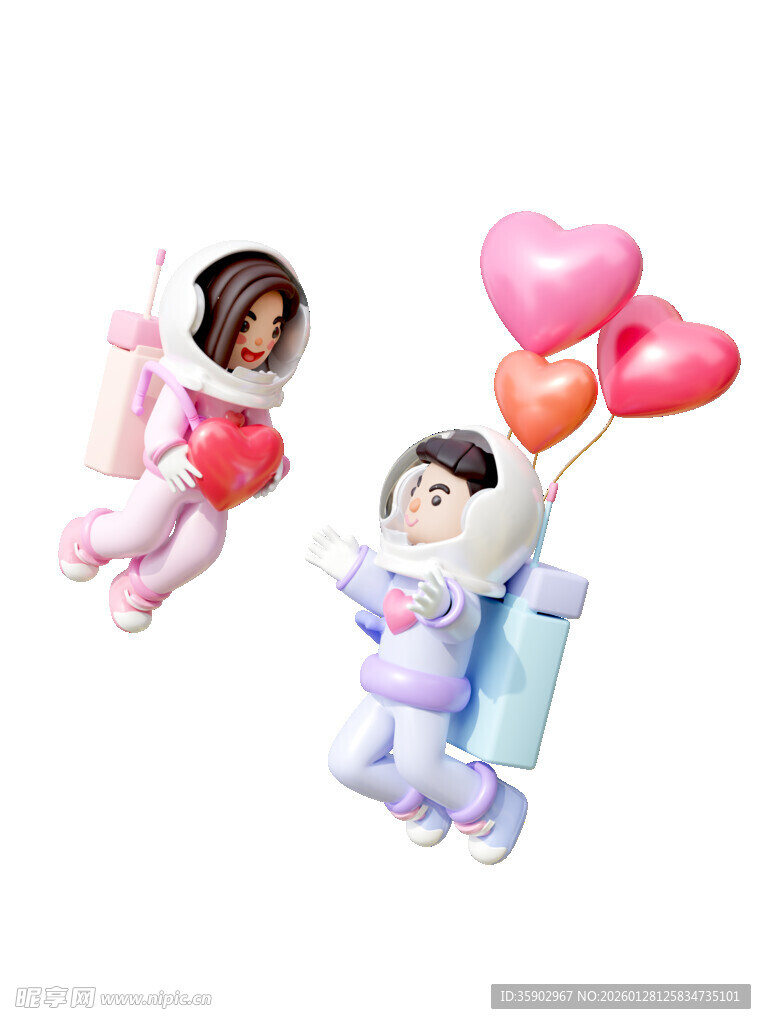 可爱卡通人物与爱心气球