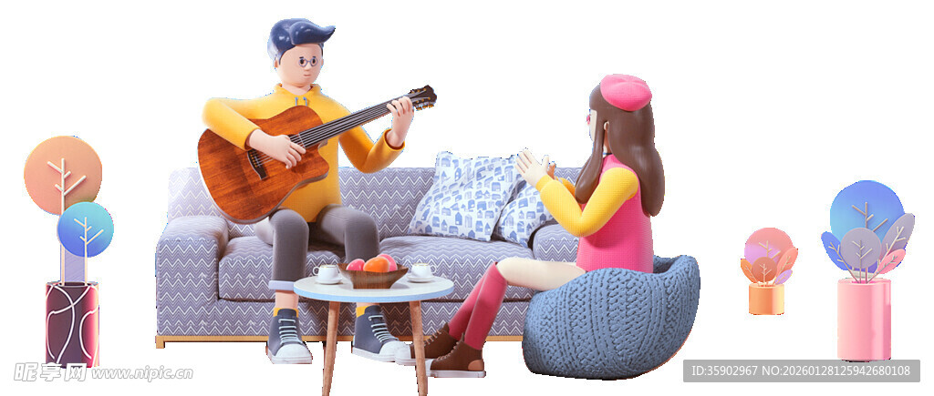 家庭音乐时光温馨场景