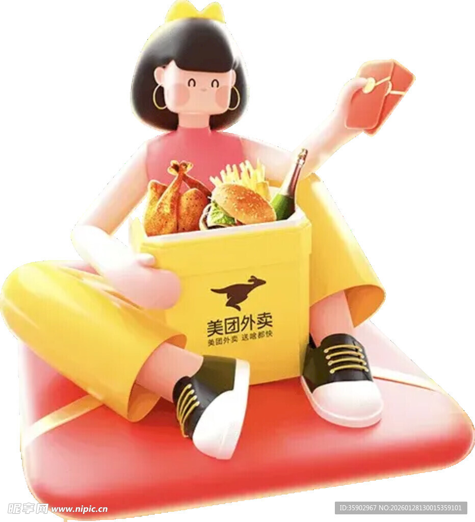 女孩惬意享受外卖美食