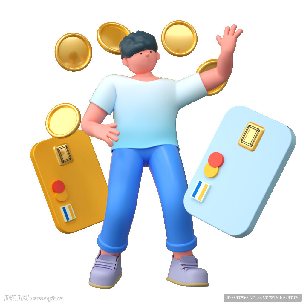 男子与钱币银行卡的场景