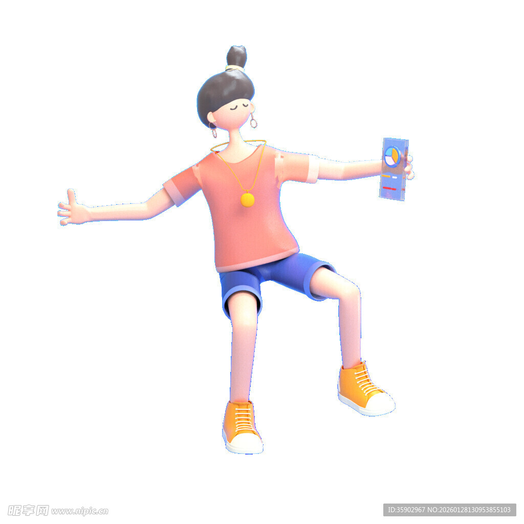 手持手机的活力卡通人物