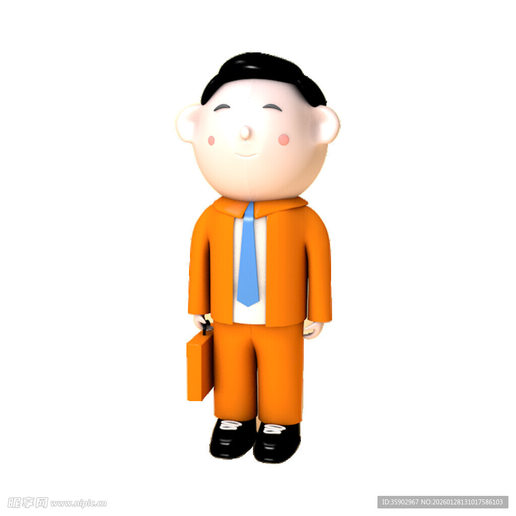 穿橙衣提公文包的卡通人偶