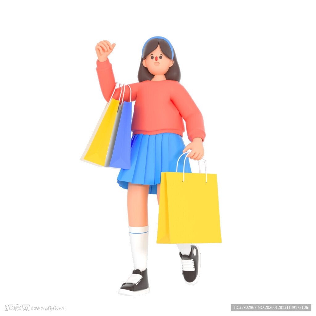 女孩开心购物提多彩纸袋