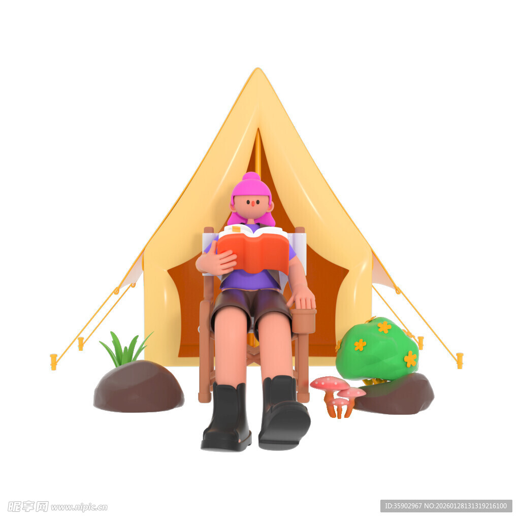 帐篷内女孩惬意阅读时光