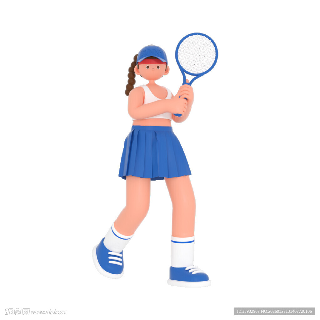 活力少女持网球拍准备击球