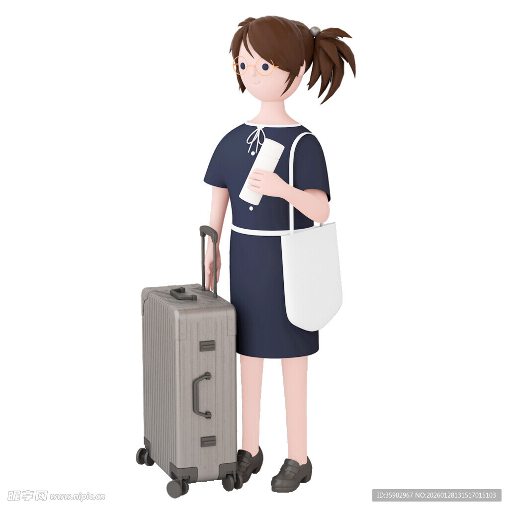 女孩拖着行李箱准备出行