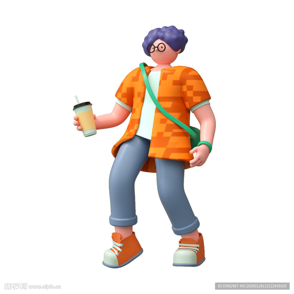 时尚青年手持咖啡活力出行