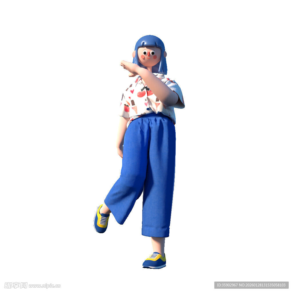 时尚蓝裤女子活力摆姿