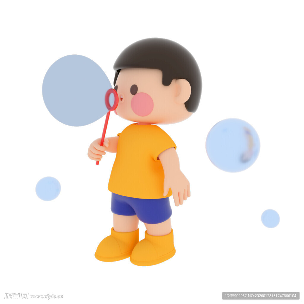 吹泡泡的可爱小男孩