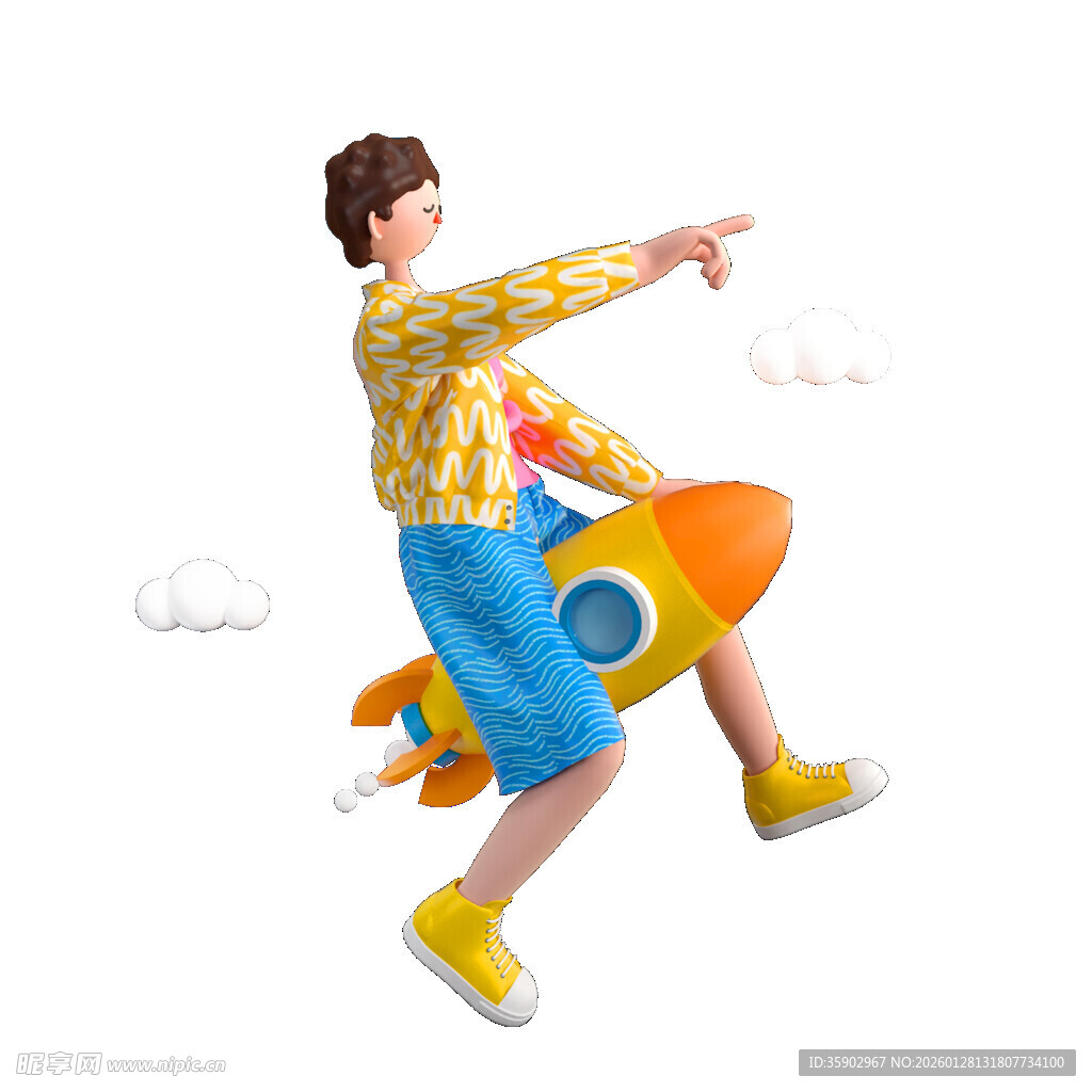 乘火箭飞行的活力时尚青年