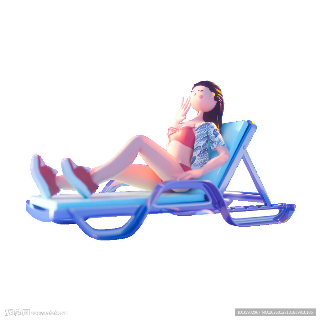 女子惬意躺卧泳池漂浮椅