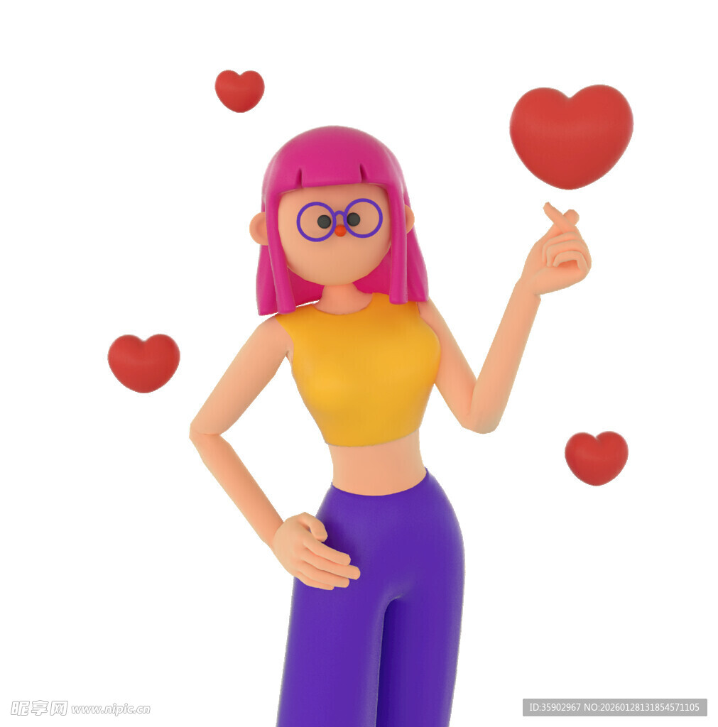 粉发女孩比心洋溢甜蜜氛围