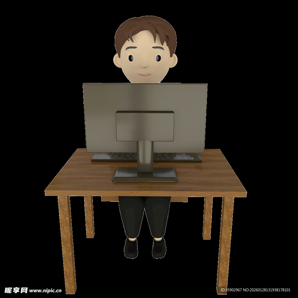 男孩专注于桌前电脑