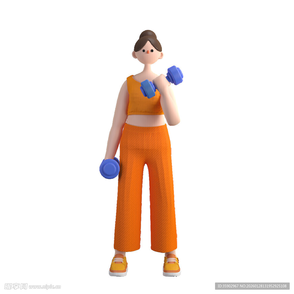 健身女孩手持哑铃活力满满