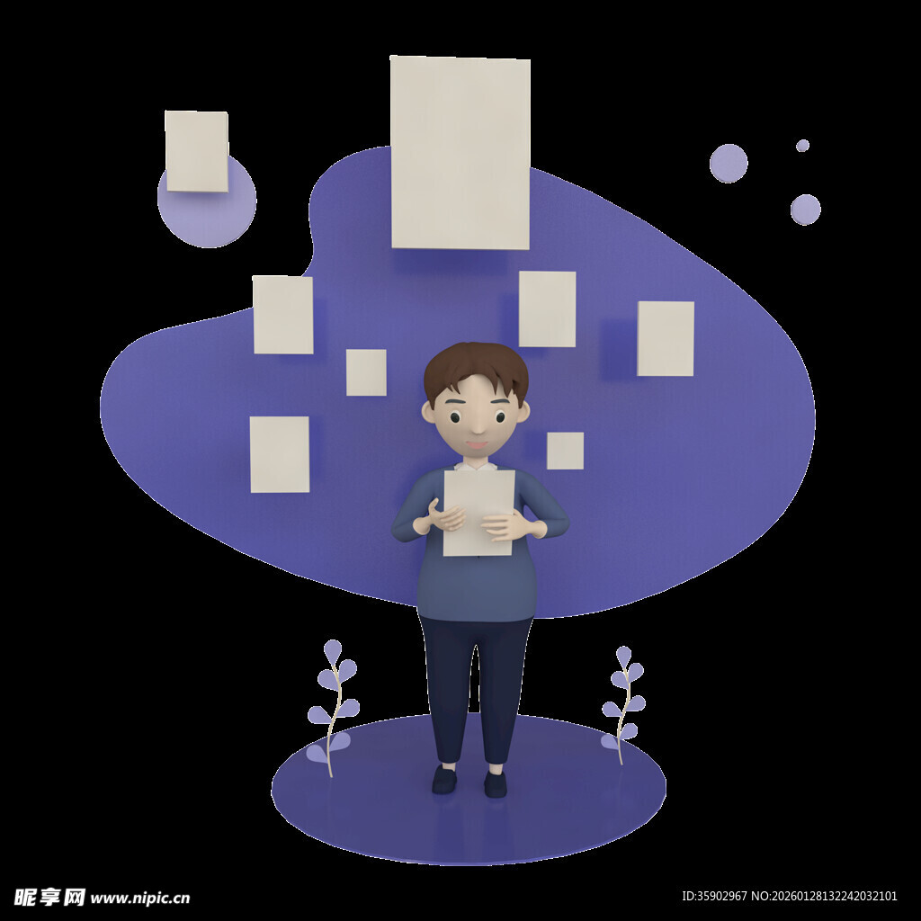 男孩置身于漂浮纸张之中