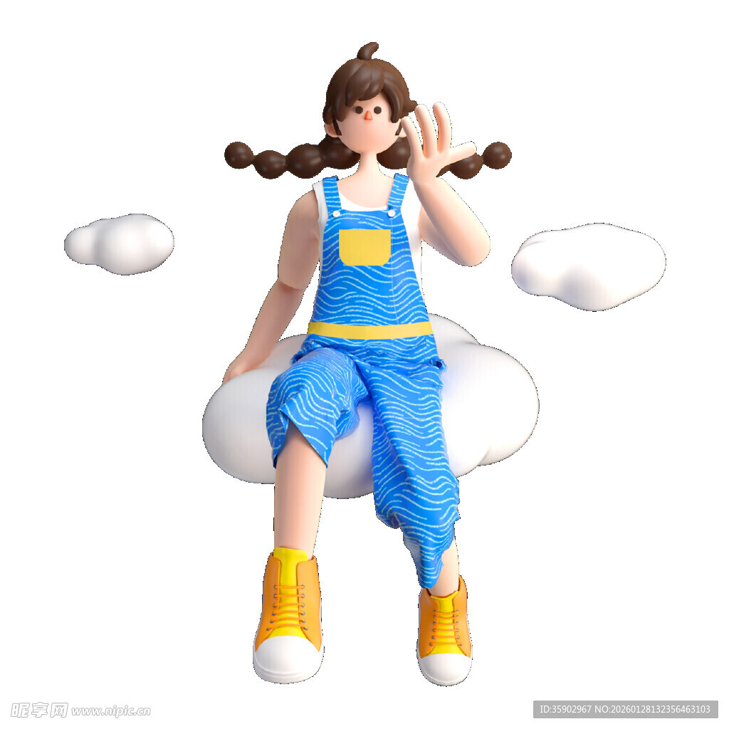 俏皮女孩坐于云朵之上