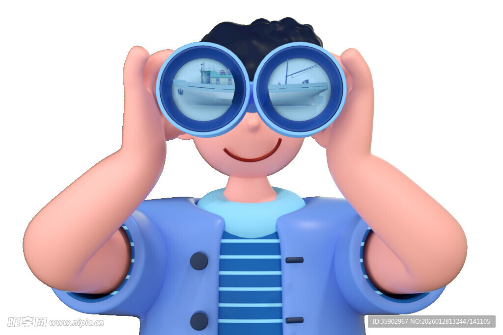 卡通人物用望远镜观察