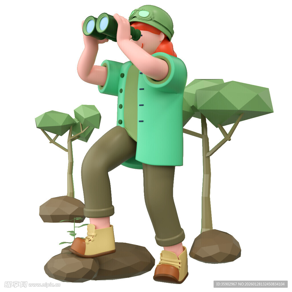 户外探险者用望远镜观察