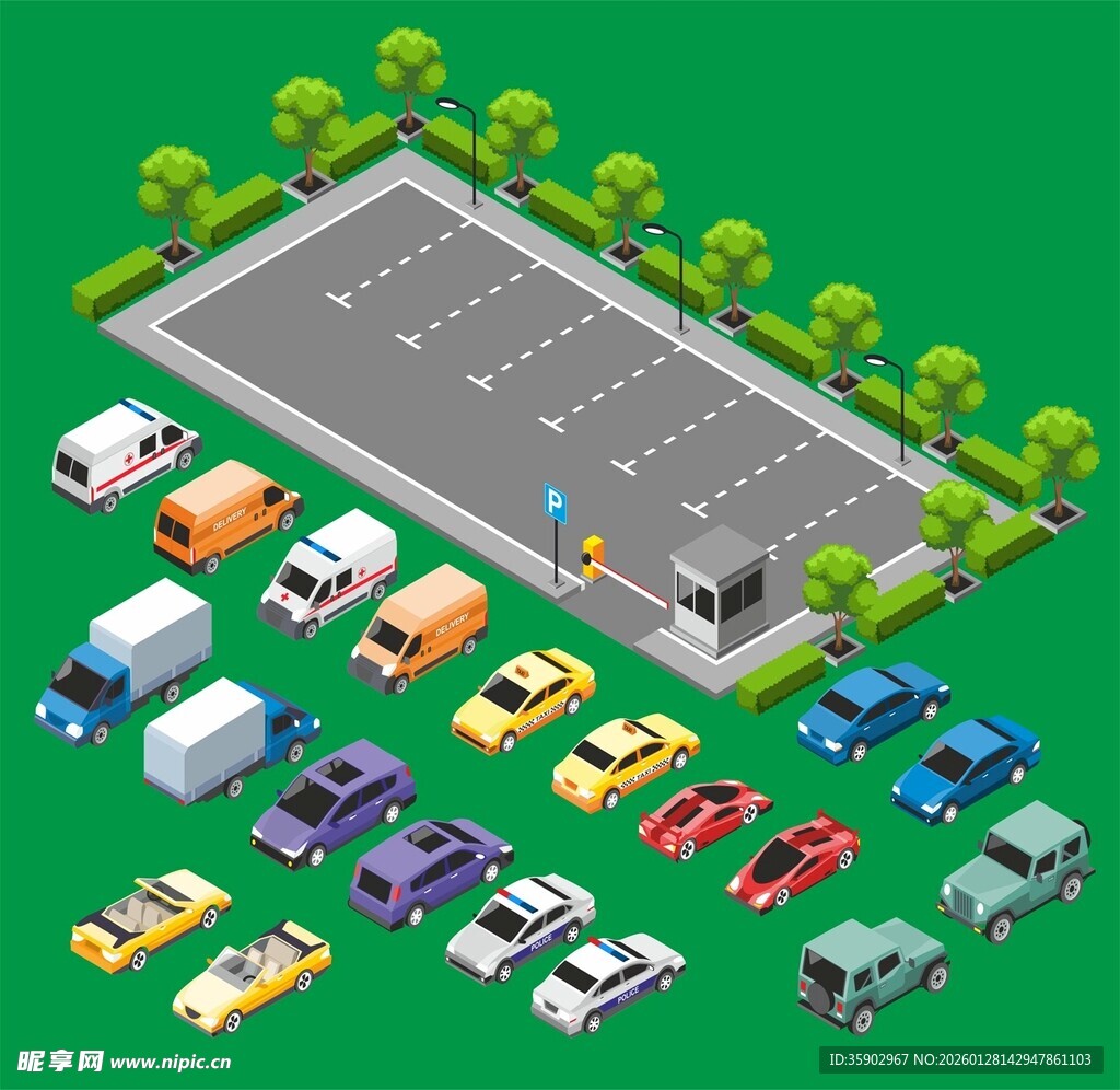 多彩车辆聚集的停车场