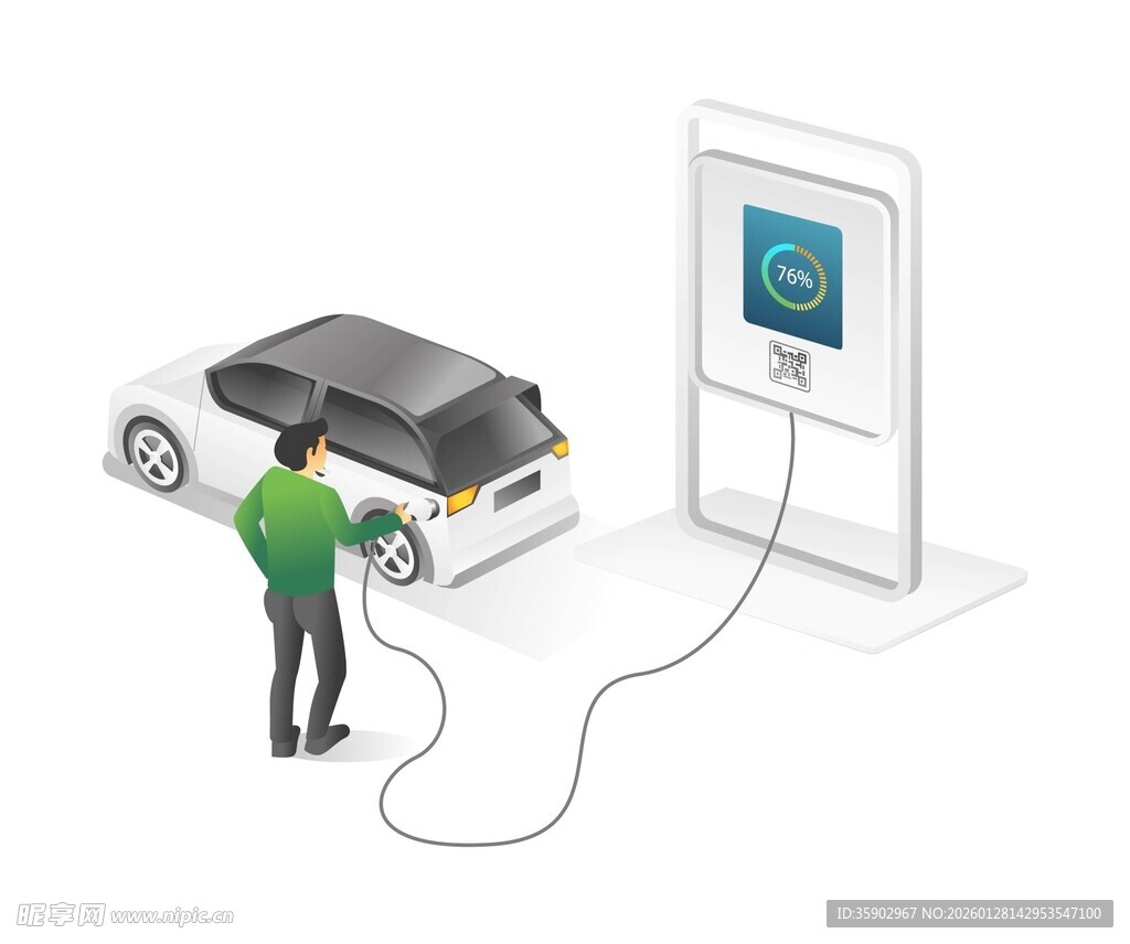 男子为电动汽车充电场景