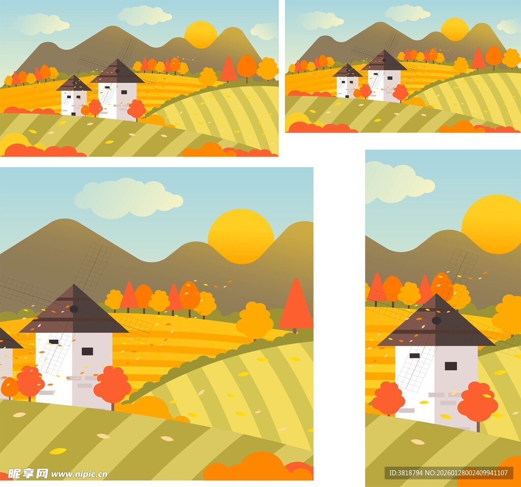 秋日乡村风景插画
