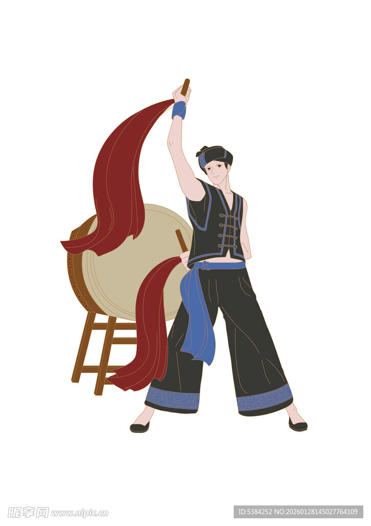 打鼓的苗族男人