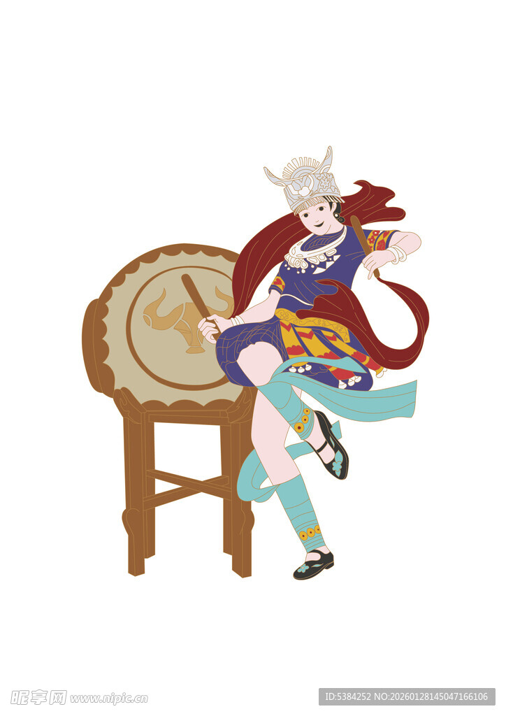 打鼓的苗族女人