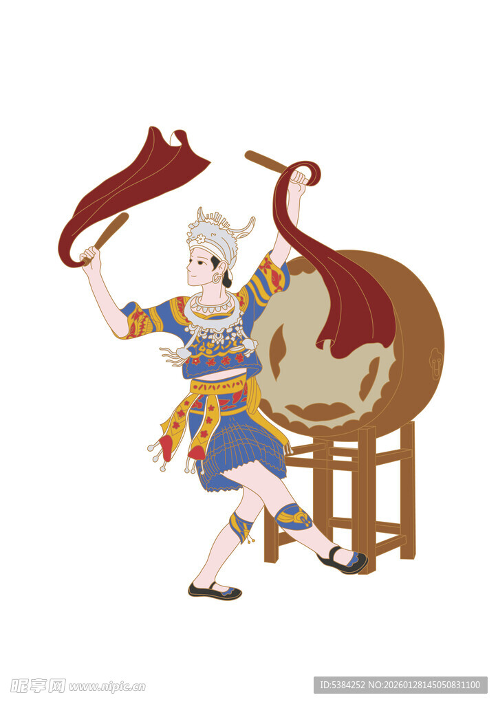 打鼓的苗族女人