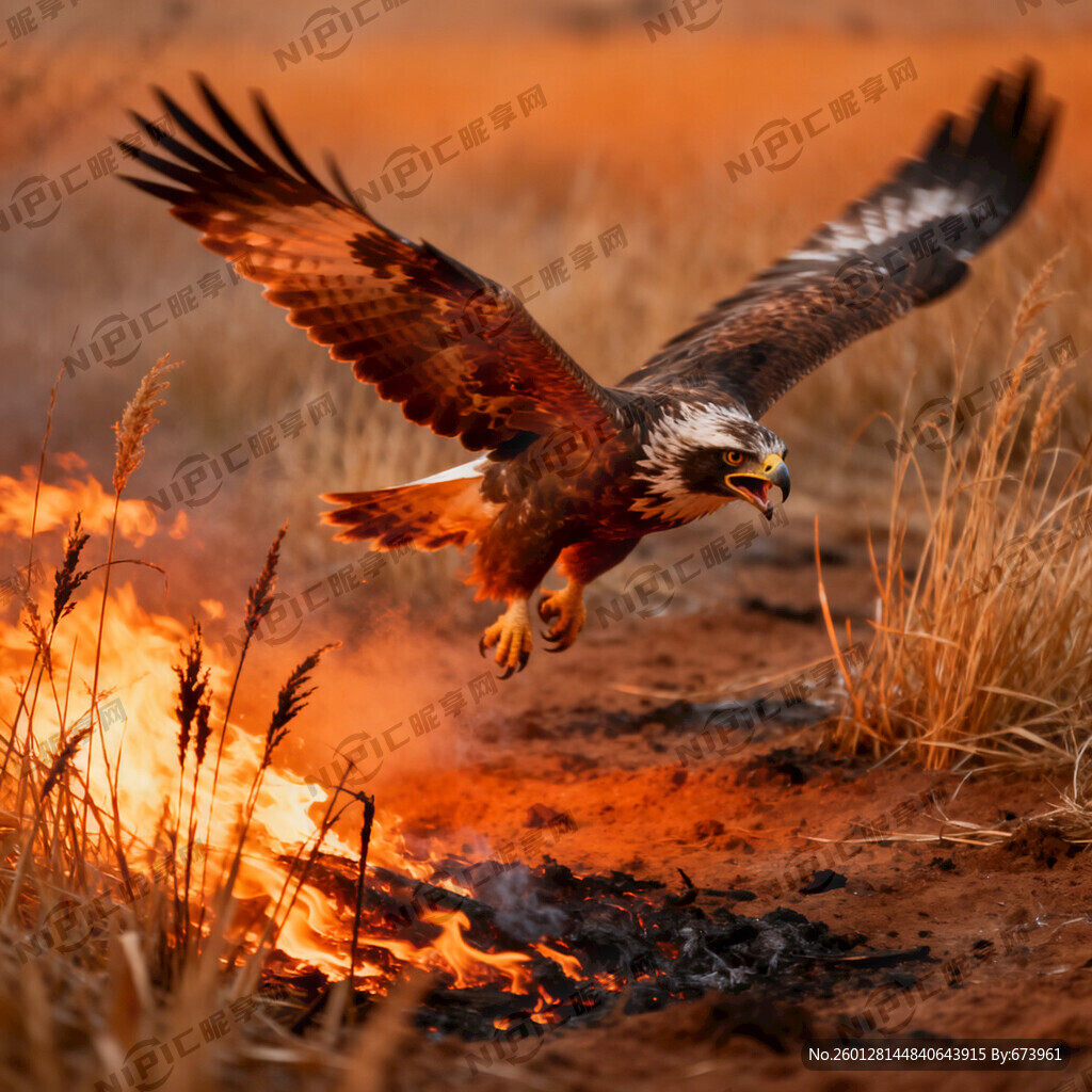 凶猛的老鹰 上有火有杂草