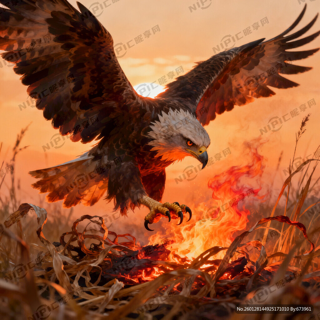 凶猛的老鹰 上有火有杂草