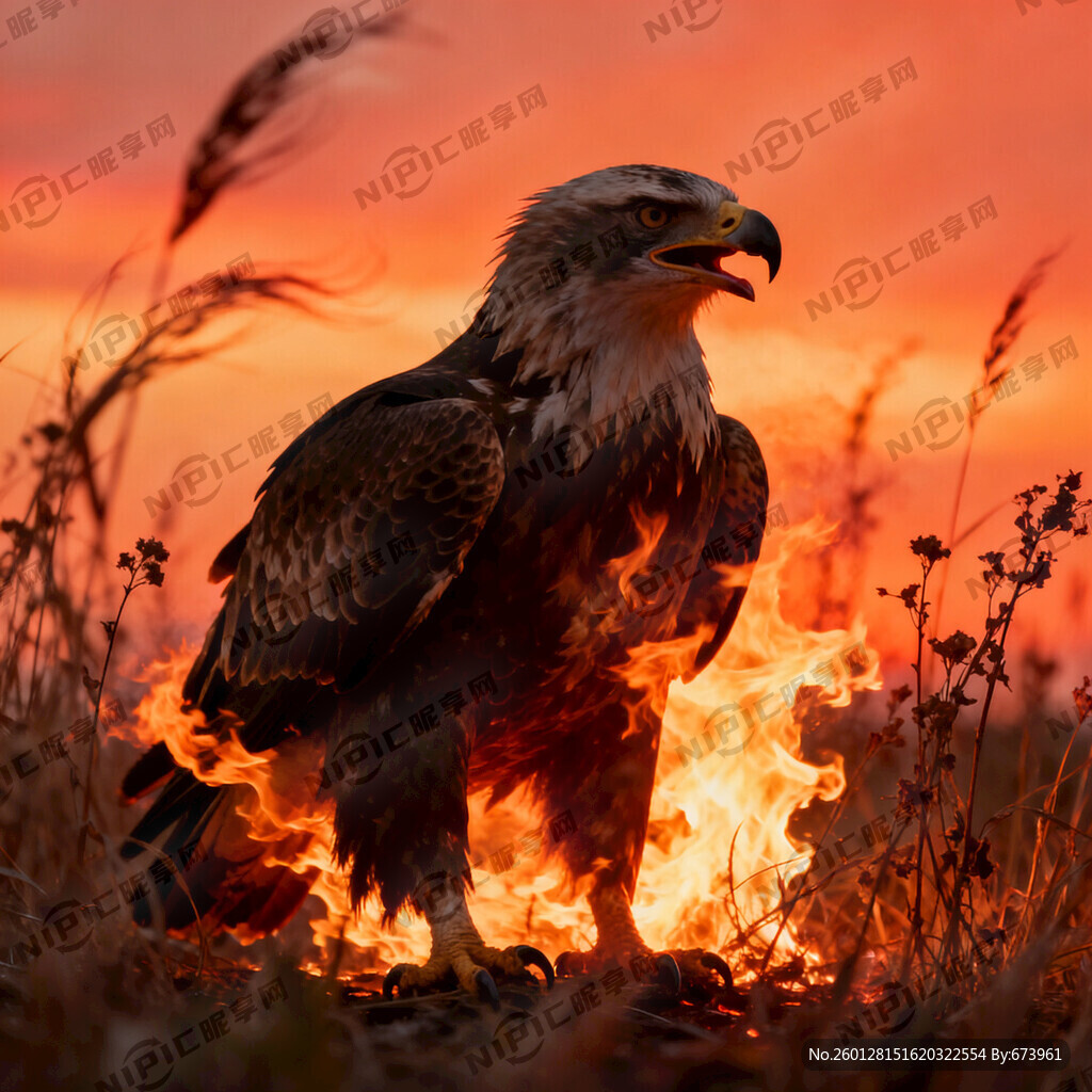 凶猛的老鹰 上有火有杂草