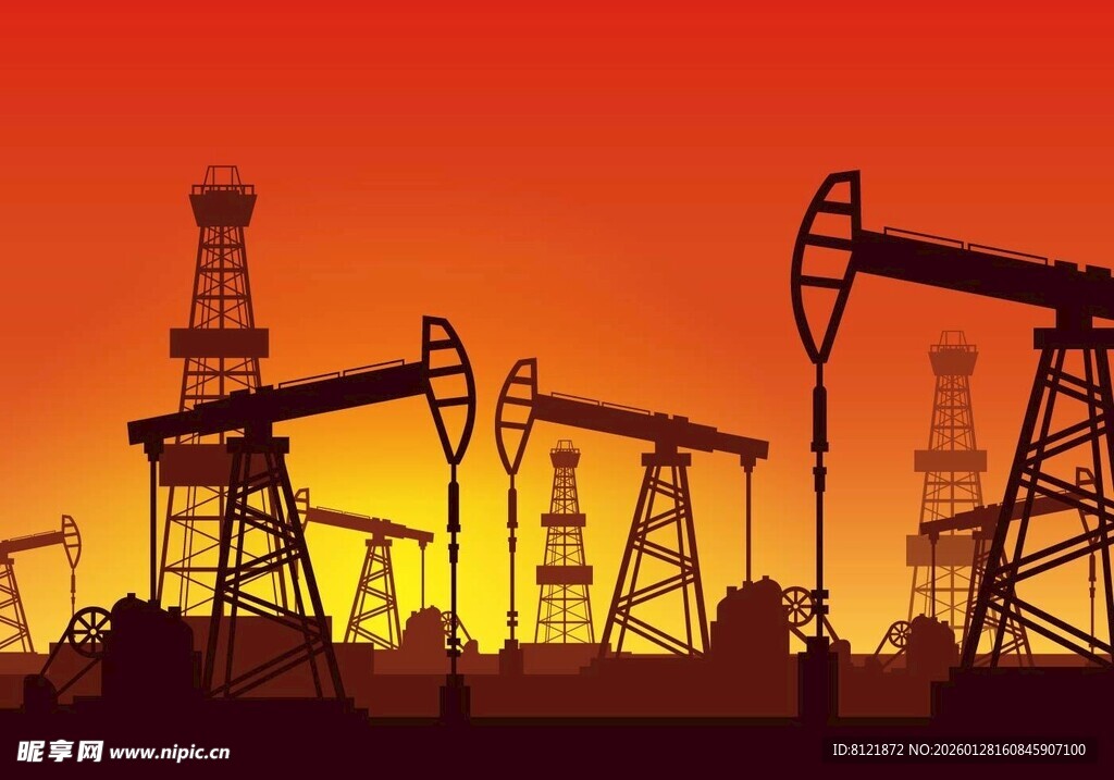 夕阳石油抽油机剪影