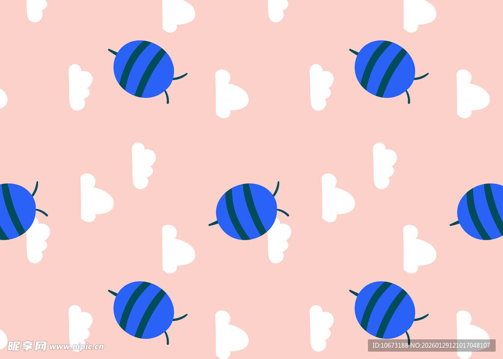 粉色背景蓝条纹蜜蜂图案