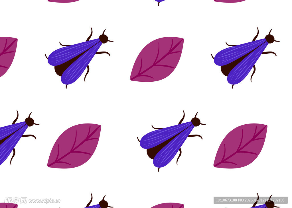 紫色甲虫与叶片图案设计