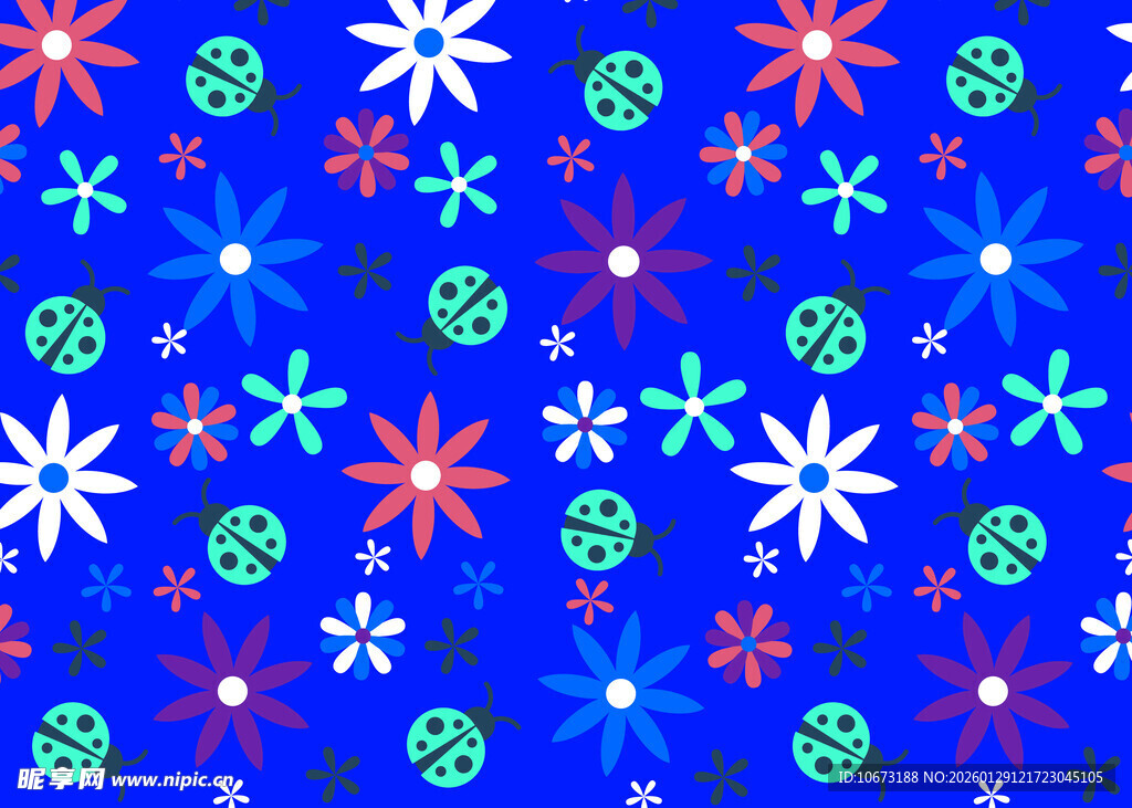 蓝色背景多彩雪花图案