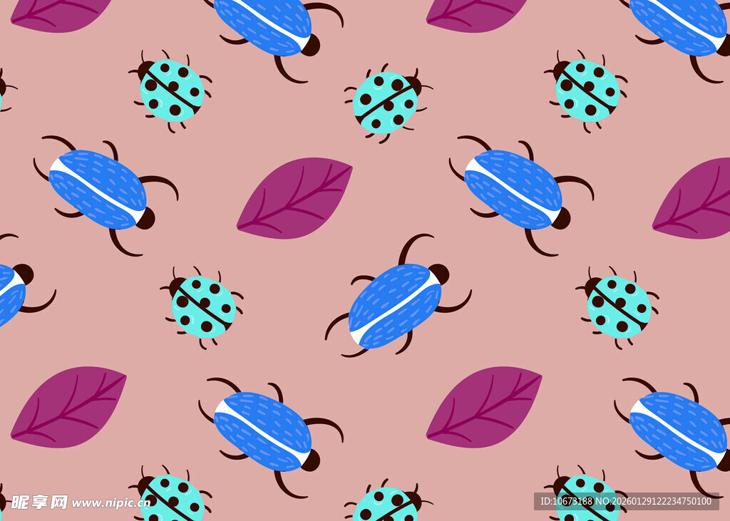 昆虫叶子图案无缝背景图