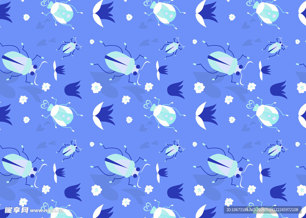 蓝色海洋风小鱼图案背景