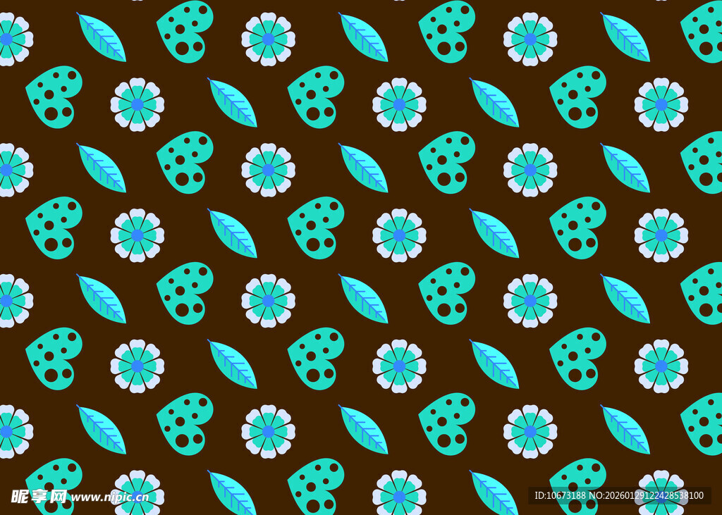蓝绿花卉棕色背景图案