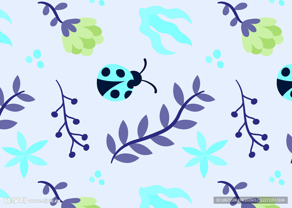 清新瓢虫花卉背景图案