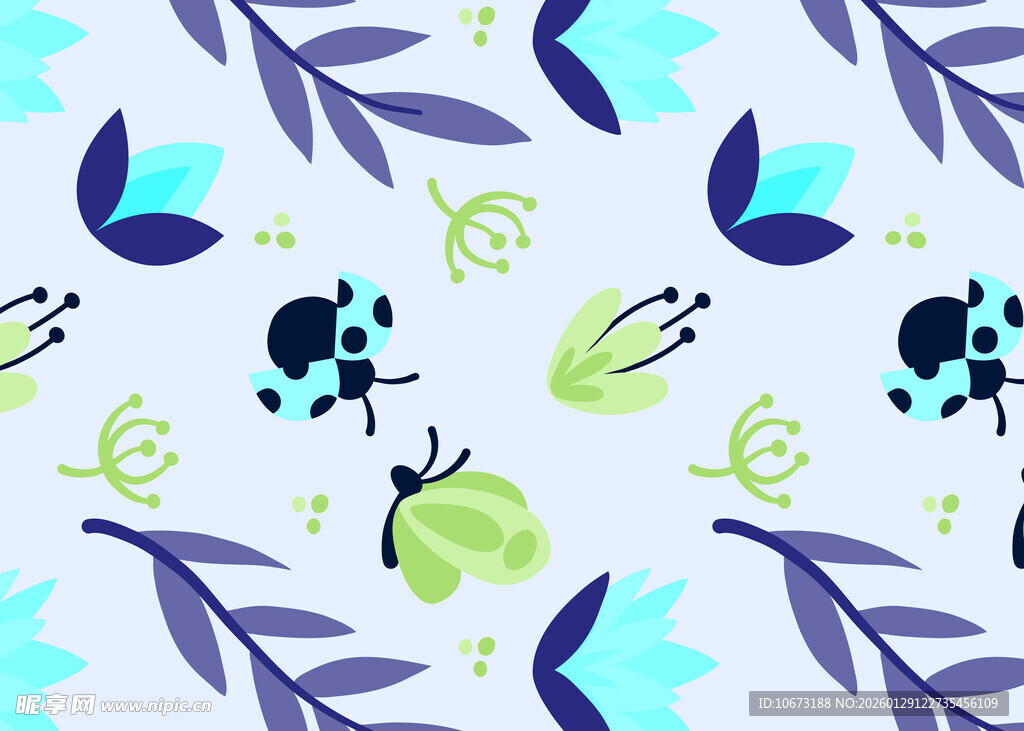 清新花卉昆虫图案背景