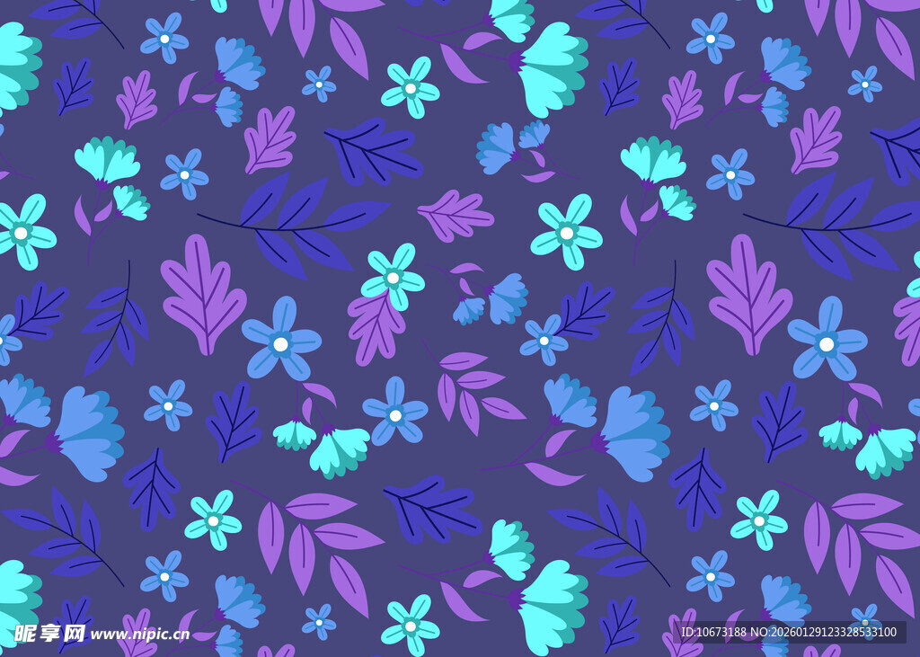 梦幻蓝紫色花卉植物图案