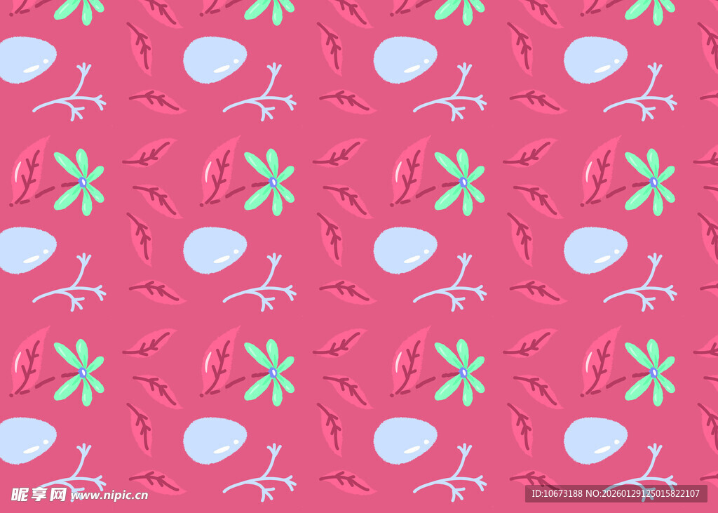 粉色底樱桃绿叶图案
