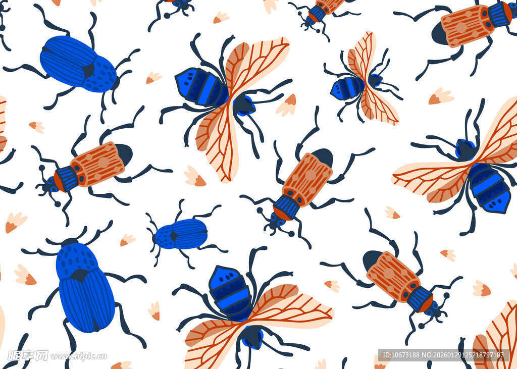 蓝橙昆虫图案背景素材