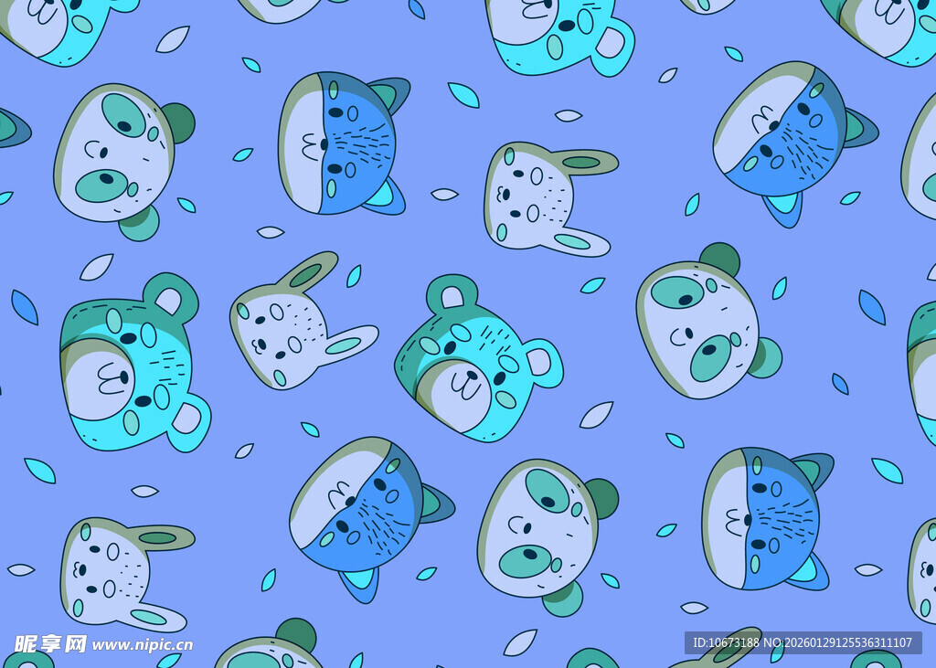 可爱蓝调卡通动物图案