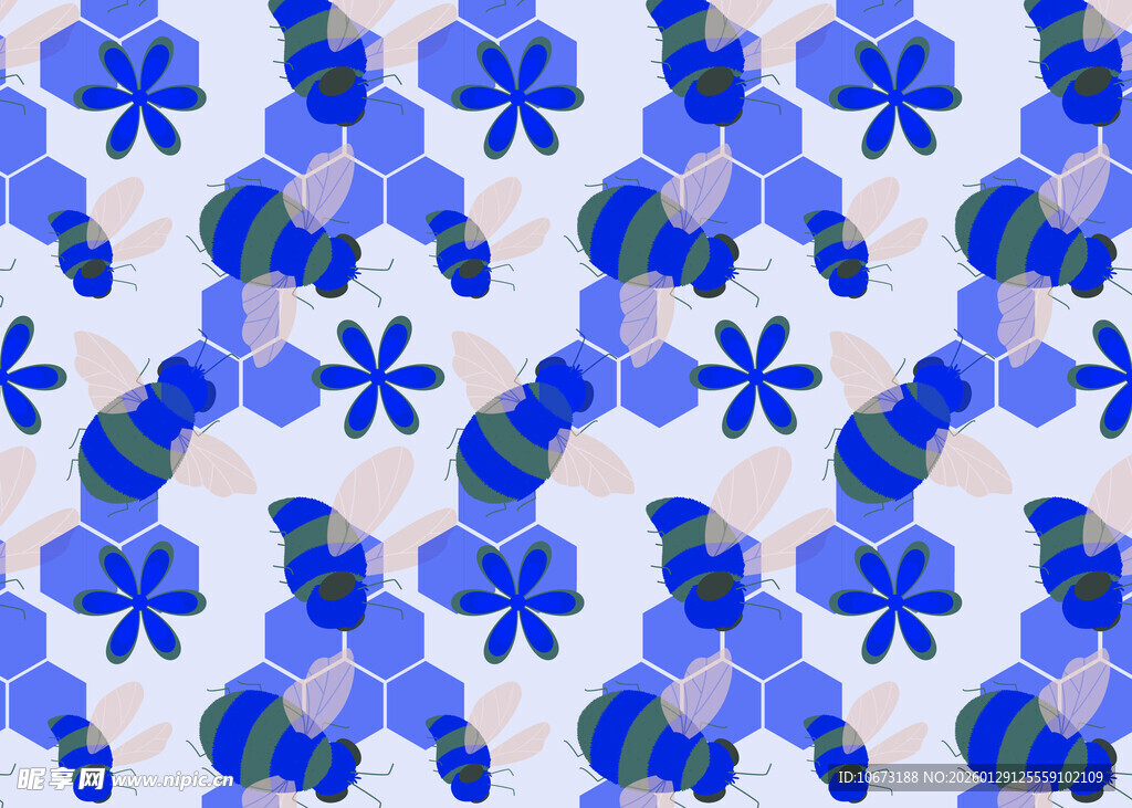 蓝色花卉图案无缝背景