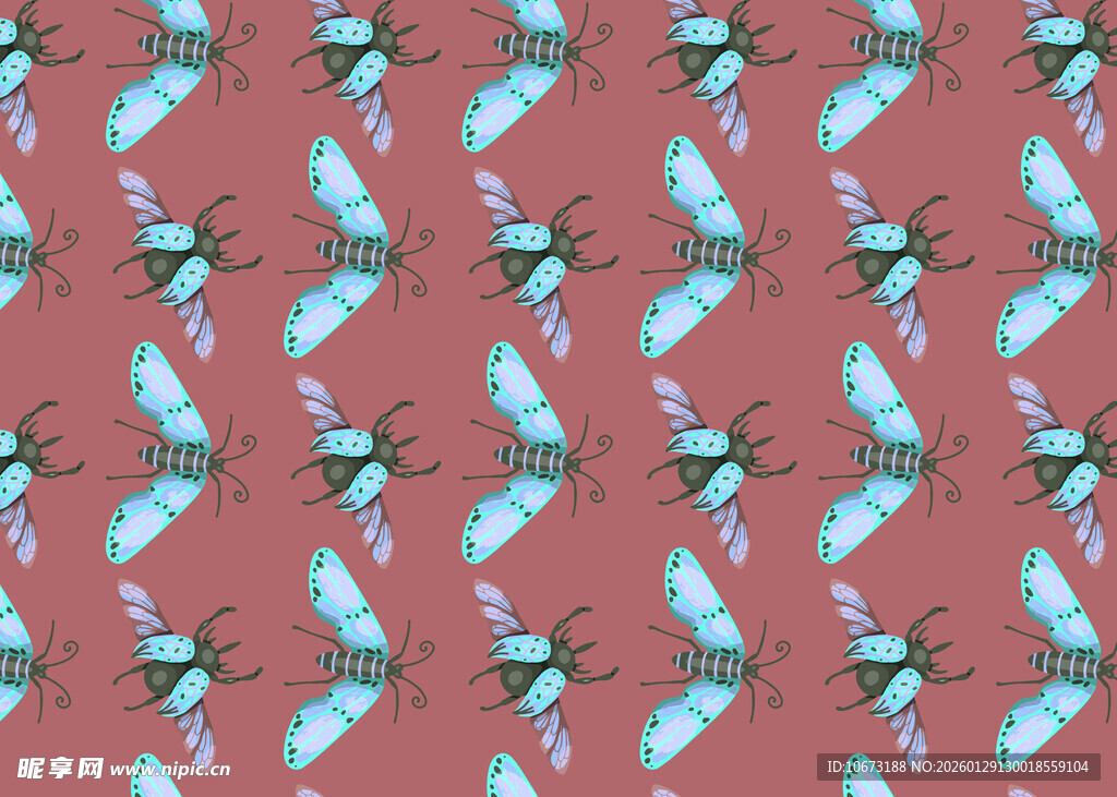 红色背景飞虫图案纹理